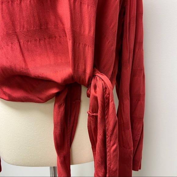 Free People Bell Sleeve Coral Tie Up Top - Picture 6 of 8